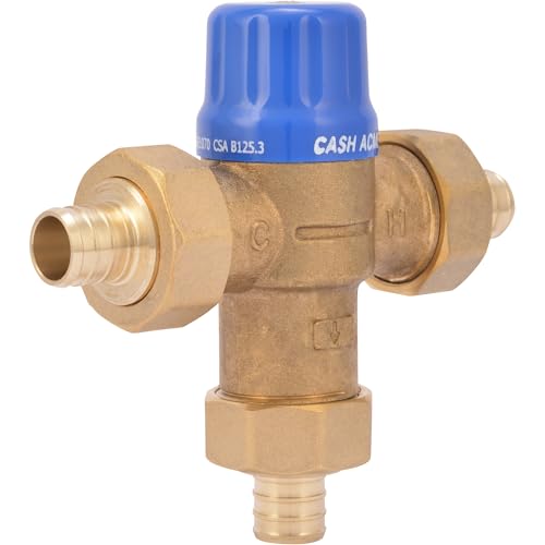 Cash Acme 3/4 Inch HG110 Crimp Thermostatic Mixing Valve with Barb Connections and Integral Checks, Brass Plumbing Fitting, 24507 - Image 1