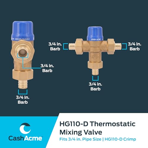 Cash Acme 3/4 Inch HG110 Crimp Thermostatic Mixing Valve with Barb Connections and Integral Checks, Brass Plumbing Fitting, 24507 - Image 5