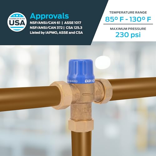 Cash Acme 3/4 Inch HG110 Crimp Thermostatic Mixing Valve with Barb Connections and Integral Checks, Brass Plumbing Fitting, 24507 - Image 4