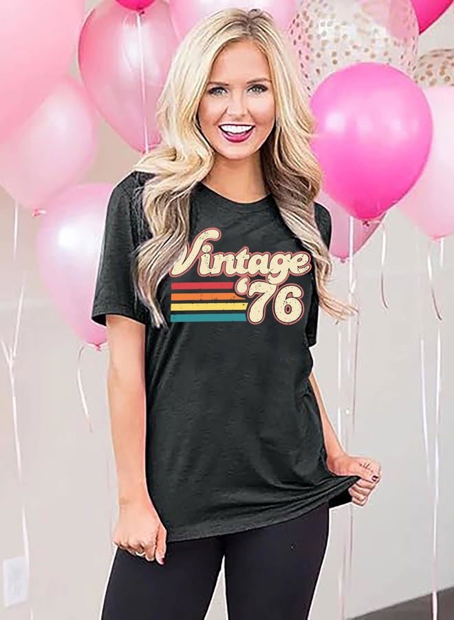 YALUCOR Women 50th Birthday Shirt Vintage 1976 Tshirt Fifty Bday Gift Casual Birthday Apparel Flower Graphic Short Sleeves Tee, Dark Grey-1976a, XL - Image 4
