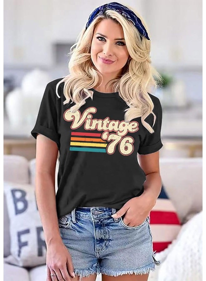 YALUCOR Women 50th Birthday Shirt Vintage 1976 Tshirt Fifty Bday Gift Casual Birthday Apparel Flower Graphic Short Sleeves Tee, Dark Grey-1976a, XL - Image 3