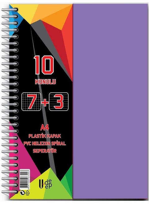 7+3+1 Separated Notebook 11 Subjects 225 Pages 1 Piece 7 Squares 3 Lined 1 Unlined Spiral Plastic Cover with Separator