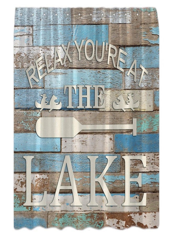Lake Cabin Shower Curtain Rustic Lake House Camping Inspirational Quotes Farm Vintage Wooden Board Barn Door Lake Ruler Country Lodge Bath Curtain - Image 1