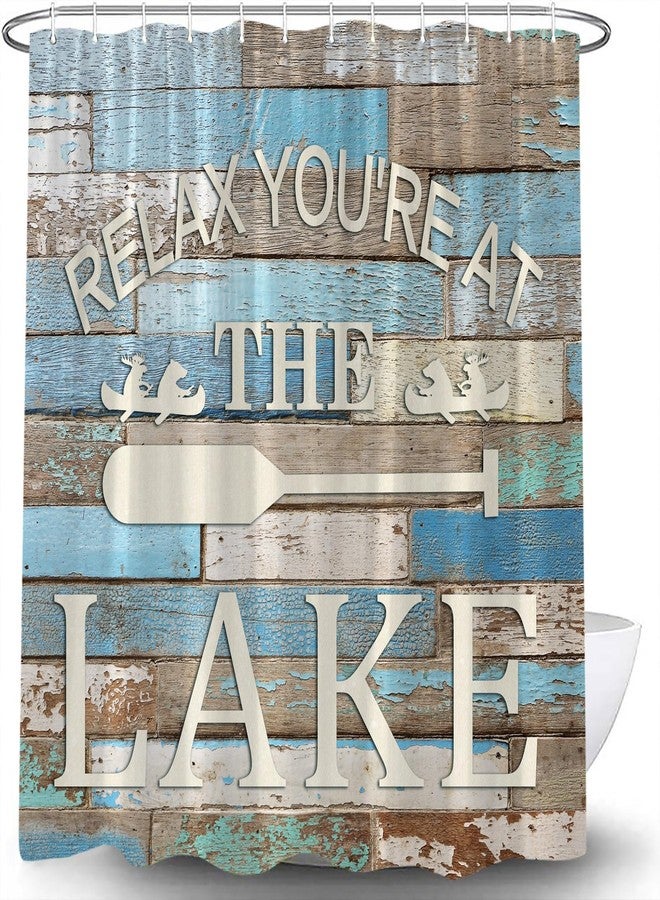 Lake Cabin Shower Curtain Rustic Lake House Camping Inspirational Quotes Farm Vintage Wooden Board Barn Door Lake Ruler Country Lodge Bath Curtain - Image 2