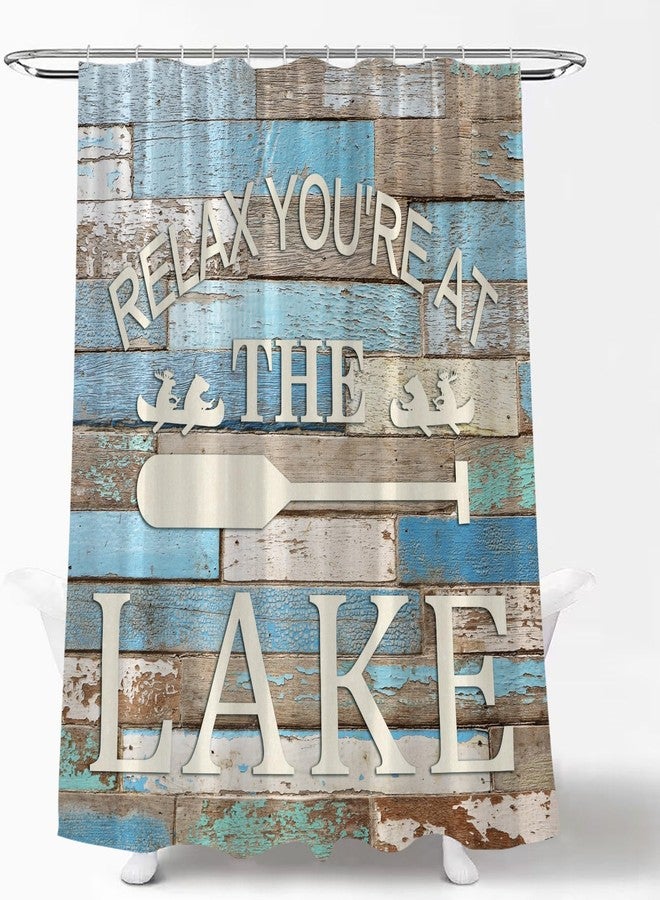 Lake Cabin Shower Curtain Rustic Lake House Camping Inspirational Quotes Farm Vintage Wooden Board Barn Door Lake Ruler Country Lodge Bath Curtain - Image 3