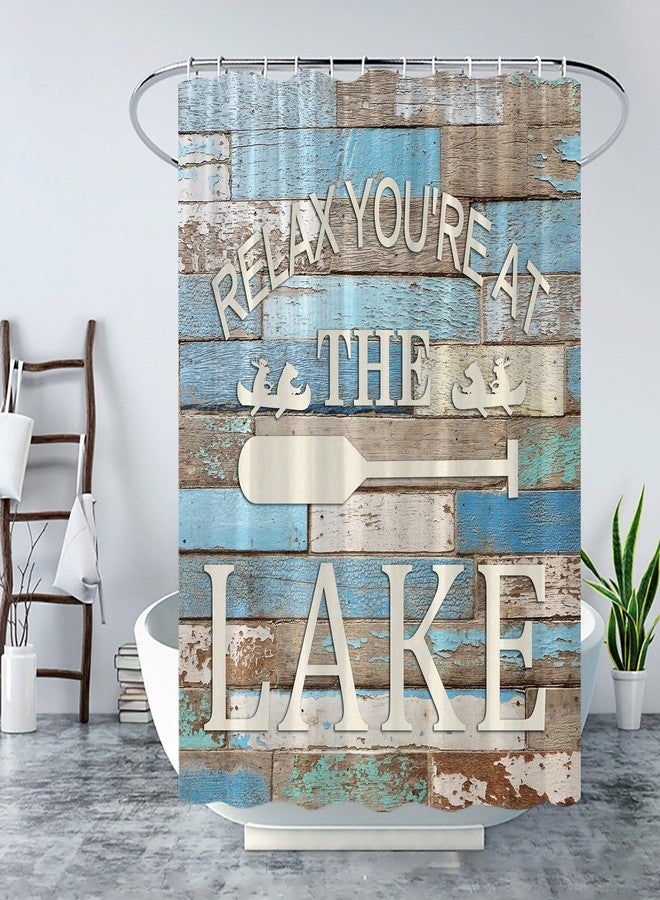Lake Cabin Shower Curtain Rustic Lake House Camping Inspirational Quotes Farm Vintage Wooden Board Barn Door Lake Ruler Country Lodge Bath Curtain - Image 4