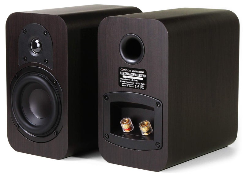 Micca RB42 Reference Bookshelf Speaker with 4-Inch Woofer and Silk Tweeter (Dark Walnut, Pair) - Image 2