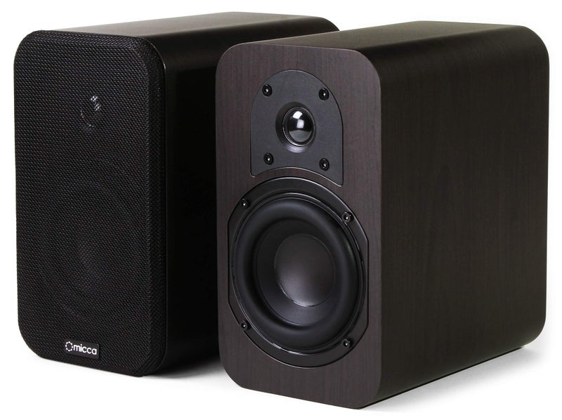 Micca RB42 Reference Bookshelf Speaker with 4-Inch Woofer and Silk Tweeter (Dark Walnut, Pair) - Image 1