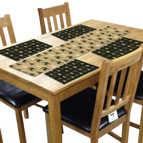TheYaYaCafe Xmas Tree Snowflake 4 Table Mats and Runner Set for Dining Table Black 1 Table Runner Canvas Cotton Fabric 12X48 inches 4 Cotton Table Placemats