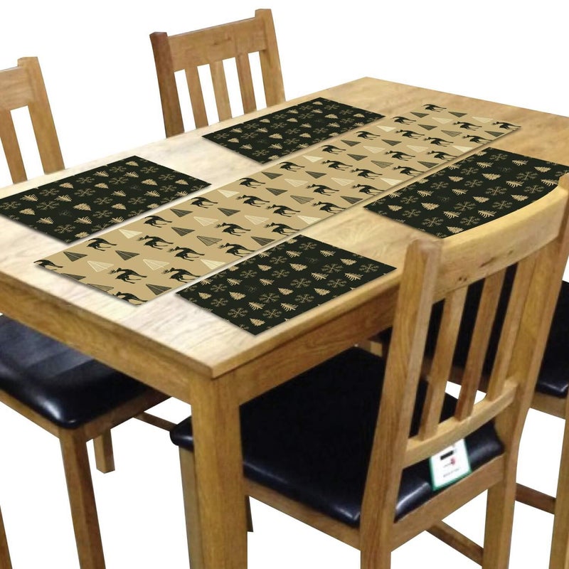 TheYaYaCafe Xmas Tree Snowflake 4 Table Mats and Runner Set for Dining Table Black 1 Table Runner Canvas Cotton Fabric 12X48 inches 4 Cotton Table Placemats