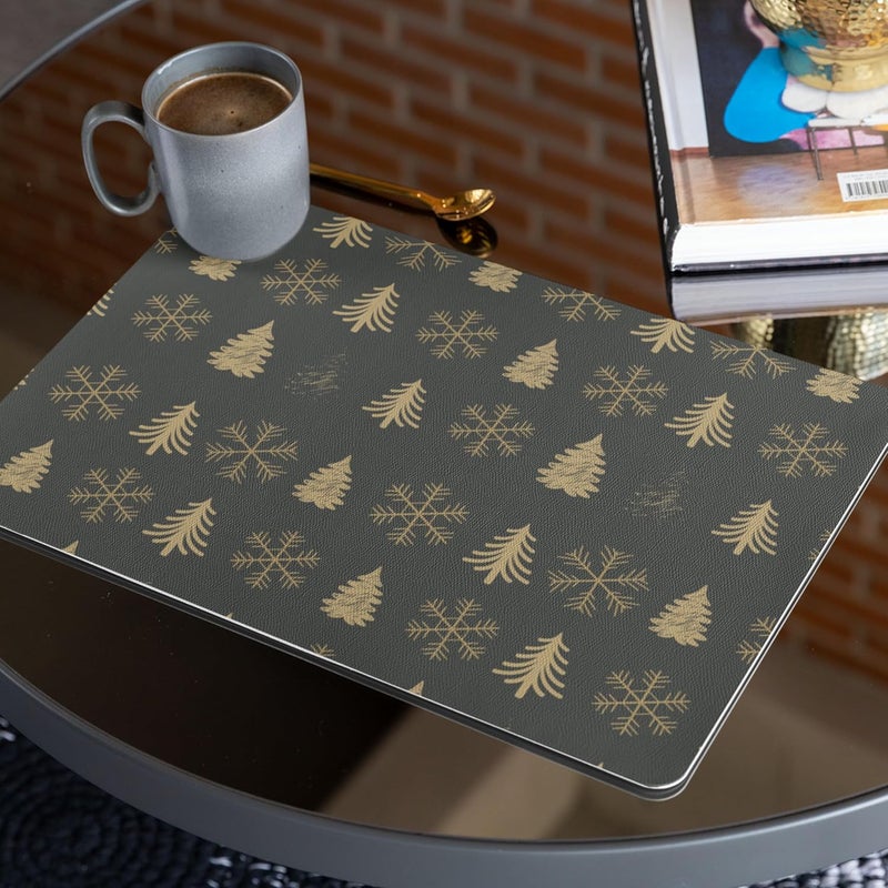 TheYaYaCafe Xmas Tree Snowflake 4 Table Mats and Runner Set for Dining Table Black 1 Table Runner Canvas Cotton Fabric 12X48 inches 4 Cotton Table Placemats