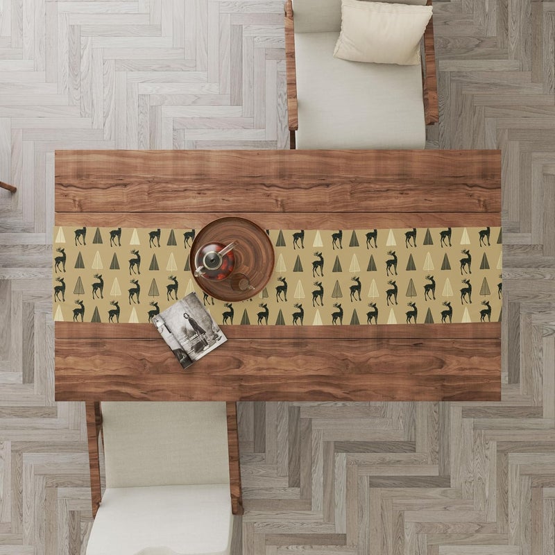 TheYaYaCafe Xmas Tree Snowflake 4 Table Mats and Runner Set for Dining Table Black 1 Table Runner Canvas Cotton Fabric 12X48 inches 4 Cotton Table Placemats