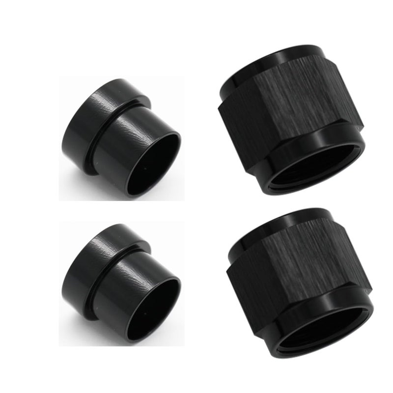 KRD PERFORMANCE 6AN Female Tube Nut and Sleeve For 3/8 (9.52mm) OD alloy Tube Hose Line Fitting Aluminum Hardline Adapter, Black, Pack of 2