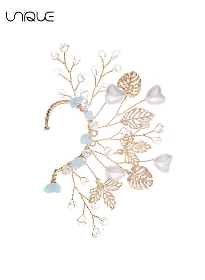 يونيك 1 قطعة خطافات أذن - خطافات أذن أوراق ذهبية - مشابك أذن مثقوبة بالكريستال - صناعة يدوية - أنيقة وبسيطة - مناسبة لحفلة التخرج تأثيري - هدايا - Image 1