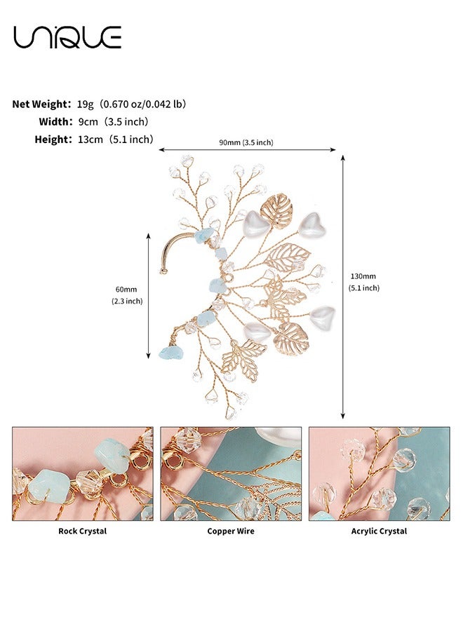 يونيك 1 قطعة خطافات أذن - خطافات أذن أوراق ذهبية - مشابك أذن مثقوبة بالكريستال - صناعة يدوية - أنيقة وبسيطة - مناسبة لحفلة التخرج تأثيري - هدايا - Image 2