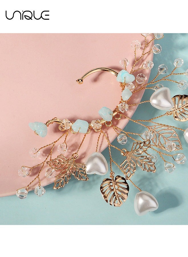 يونيك 1 قطعة خطافات أذن - خطافات أذن أوراق ذهبية - مشابك أذن مثقوبة بالكريستال - صناعة يدوية - أنيقة وبسيطة - مناسبة لحفلة التخرج تأثيري - هدايا - Image 3