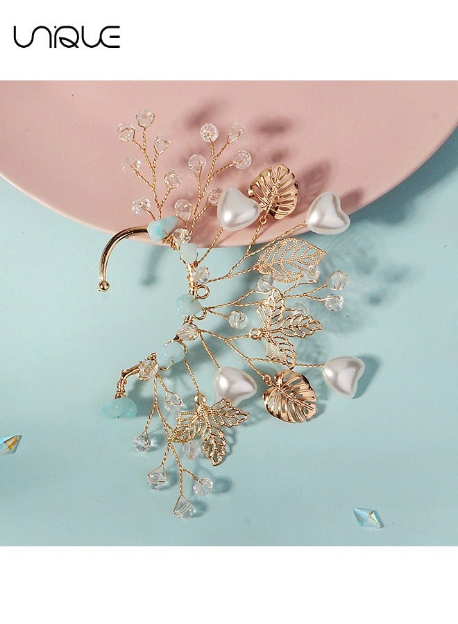 يونيك 1 قطعة خطافات أذن - خطافات أذن أوراق ذهبية - مشابك أذن مثقوبة بالكريستال - صناعة يدوية - أنيقة وبسيطة - مناسبة لحفلة التخرج تأثيري - هدايا - Image 4