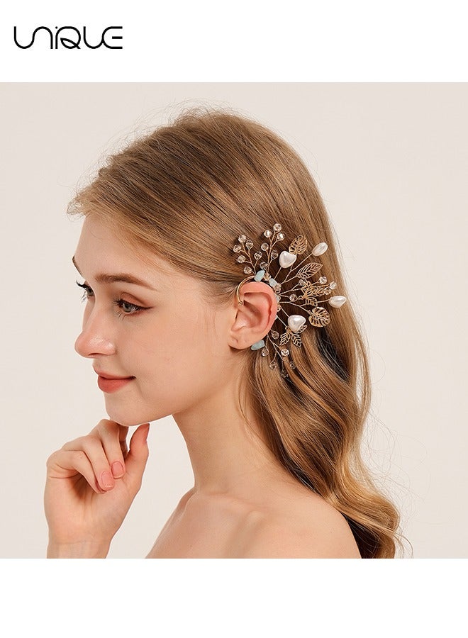 يونيك 1 قطعة خطافات أذن - خطافات أذن أوراق ذهبية - مشابك أذن مثقوبة بالكريستال - صناعة يدوية - أنيقة وبسيطة - مناسبة لحفلة التخرج تأثيري - هدايا - Image 5