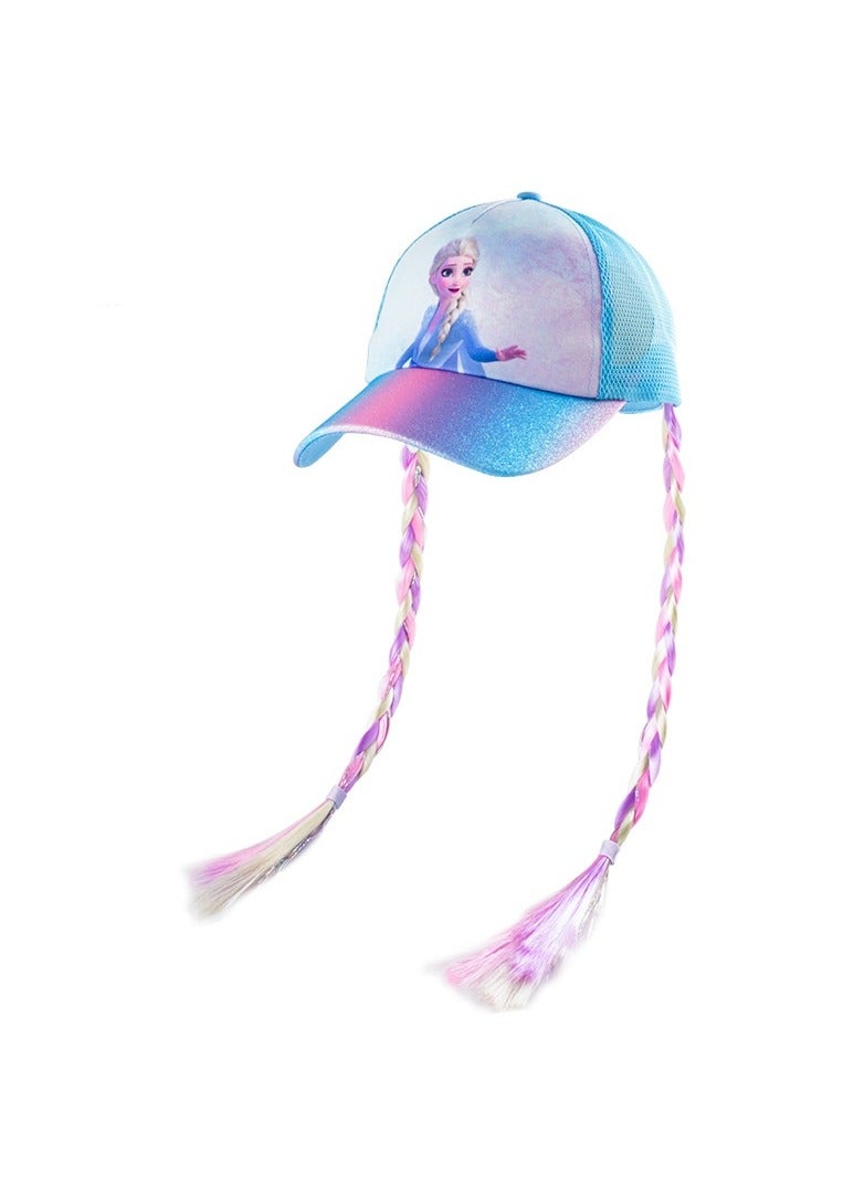 KUYING Ice and Snow Adventure Children's Baseball Hat Girl's Duck Tongue Hat Summer Thin Mesh Sunshade and Sunscreen Braid 