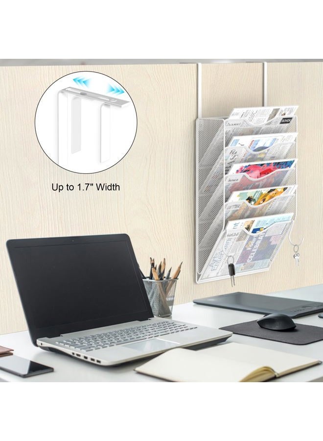 BOHDK Wall File Organizer, 5 Tire Hanging File Folder Organizer, Vertical Mesh Metal Door/Wall Mount Hanging File Holder, Paper Document Magazine Rack with Hooks for Home Office White - Image 3