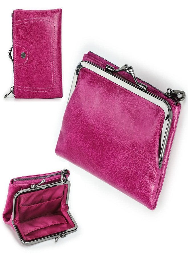 كونتاكتس محفظة كونتاكتس النسائية الجلدية الصغيرة المزودة بسحاب وقفل كبس، محفظة نقود معدنية ثنائية الطي مزودة بمشبك RFID وحامل بطاقات مع نافذة للصورة - Image 1