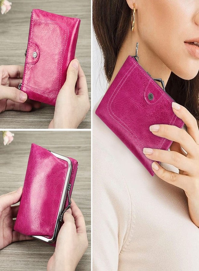 كونتاكتس محفظة كونتاكتس النسائية الجلدية الصغيرة المزودة بسحاب وقفل كبس، محفظة نقود معدنية ثنائية الطي مزودة بمشبك RFID وحامل بطاقات مع نافذة للصورة - Image 2