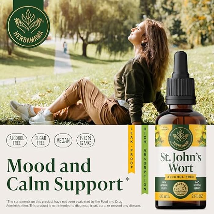 HERBAMAMA St. John's Wort Tincture - Vegan Mood Support & Women's Calmness with St. John's Wort Extract Drops - Non-GMO, Alcohol & Sugar-Free Liquid Supplement, 42-Day Supply - Image 2