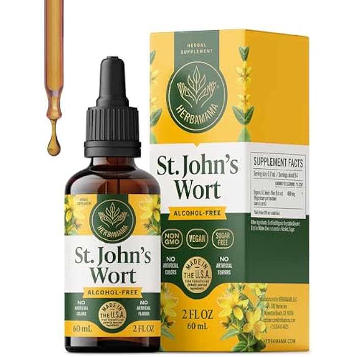 HERBAMAMA St. John's Wort Tincture - Vegan Mood Support & Women's Calmness with St. John's Wort Extract Drops - Non-GMO, Alcohol & Sugar-Free Liquid Supplement, 42-Day Supply - Image 1
