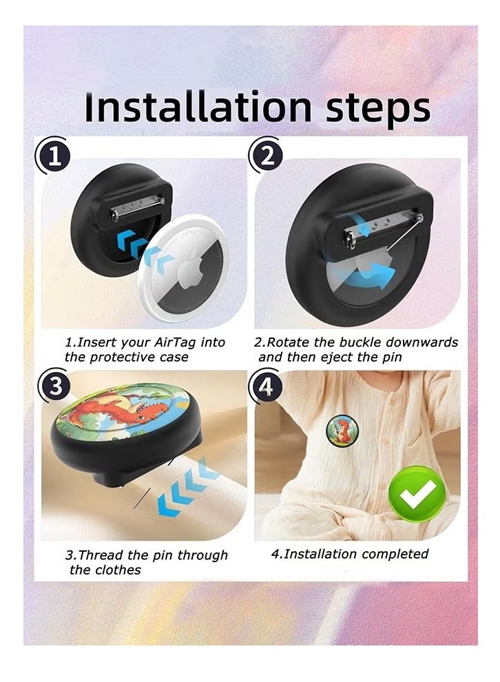 Air Tags-2 Pack Airtag Holder Case with Cute Cartoon Pattern, Silicone Airtag Holder with Safety Brooch Pins, Anti-Lost for Kids, Clothing, Backpack - Image 3