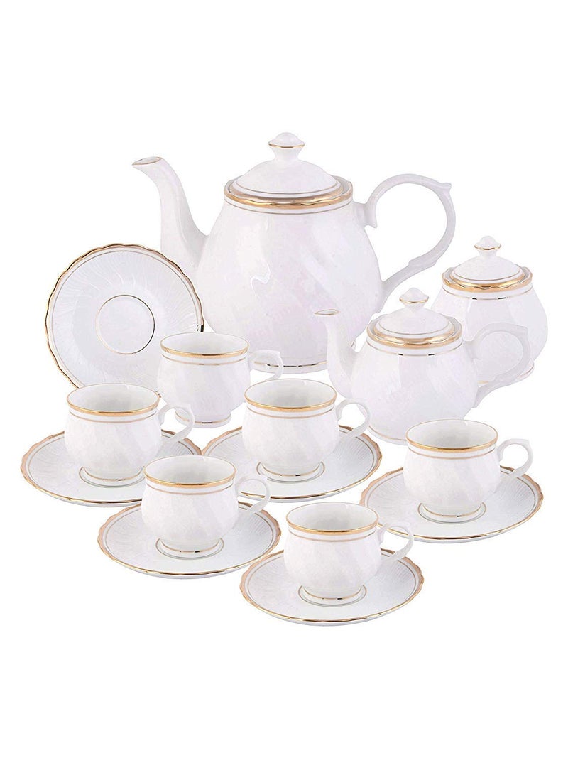Home-Cart Bone China Tea Set/Cup & Saucer/Tea Kettle Pot Gold Line (Set of 15pcs) - Image 1
