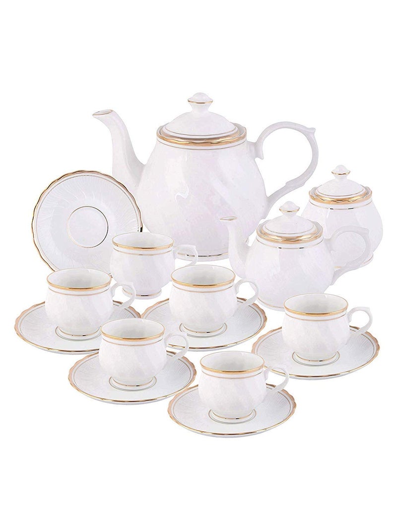Home-Cart Bone China Tea Set/Cup & Saucer/Tea Kettle Pot Gold Line (Set of 15pcs) - Image 5