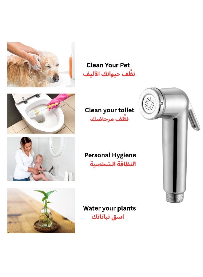مجموعة التقنيات المتكاملة (ITG). بخاخ بيديه يدوي فضي من ITG للمرحاض، رذاذ ناعم الضغط، حامل جداري، خرطوم من الفولاذ المقاوم للصدأ، مانع للتسرب، طقم تنظيف صحي للحمام - Image 2