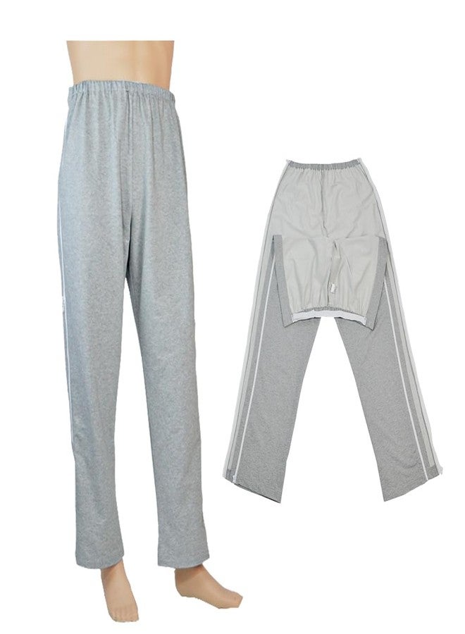 DURASIKO Unisex Side Zipper Bedridden Patient Clothing,Patient Tear Away Pants,Soft Cotton Material,Hospital Pants for Home Care/Post Surgery/Dialysis/Elderly/Fracture/Disability/Rehab Gray - Image 1