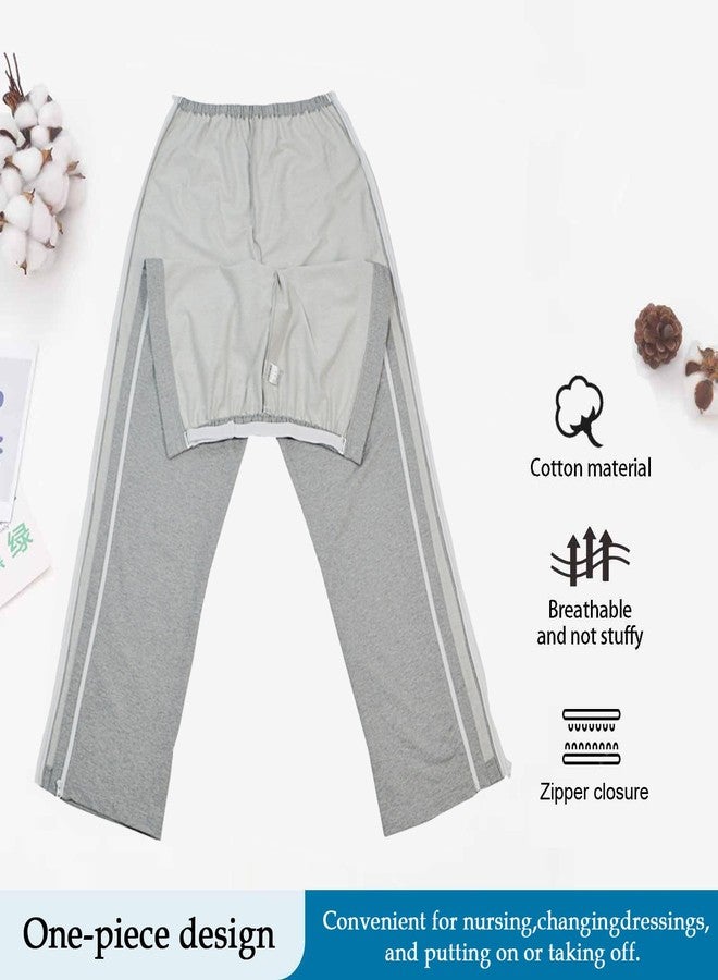 DURASIKO Unisex Side Zipper Bedridden Patient Clothing,Patient Tear Away Pants,Soft Cotton Material,Hospital Pants for Home Care/Post Surgery/Dialysis/Elderly/Fracture/Disability/Rehab Gray - Image 3