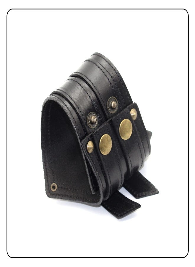 Fusamk Punk Rock Belt Buckle Wristband Wide Leather Arm Cuff Bracelet(Black) - Image 3
