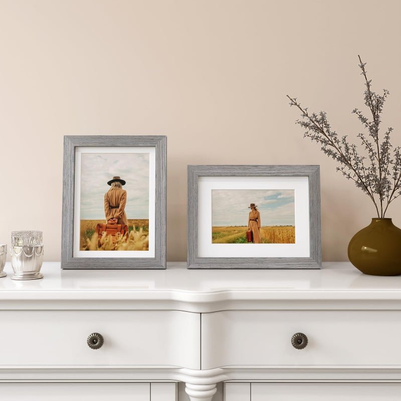 Egofine 6x8 Picture Frame Made of Solid Wood with Plexiglass  Display Pictures 4x6/5x7 with Mat or 6x8 Without Mat Set of 4 for Tabletop and Wall Mounting  Light Grey - Image 5
