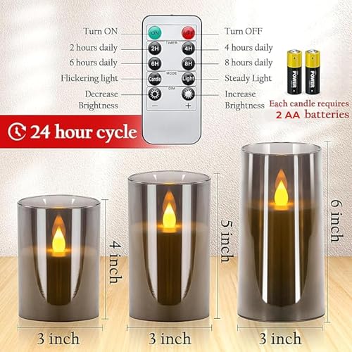 XERGY Acrylic Glass Battery Operated Flameless Led Candles (Arcylic-Candle-Gray-3set) - Image 3
