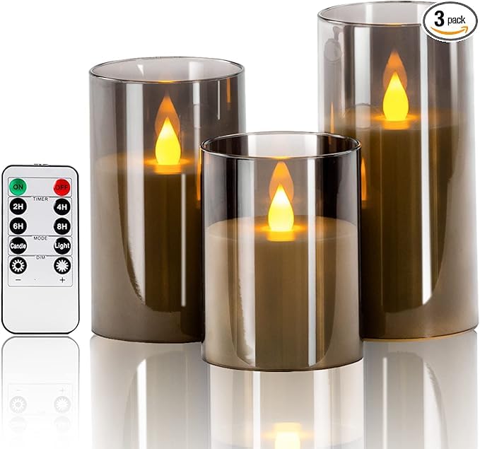 XERGY Acrylic Glass Battery Operated Flameless Led Candles (Arcylic-Candle-Gray-3set) - Image 1