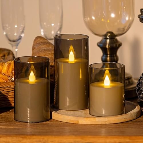XERGY Acrylic Glass Battery Operated Flameless Led Candles (Arcylic-Candle-Gray-3set) - Image 2