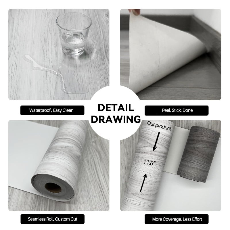 auxua Wood Grain Peel and Stick Floor Tiles â€“ 11.8â€ Width, Full Roll Length of 394" â€“ Versatile Design for Any Space, Light Color Self Adhesive Vinyl Flooring, Waterproof and Non-Slip Features - Image 3