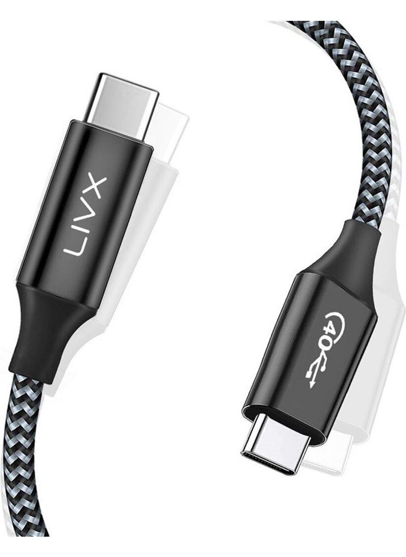 Livx - Action Thunderbolt 4 Type C 100 W Pd Charging 1 Meter 40 Gbps Data and Image Transfer Braided Cable - Image 1