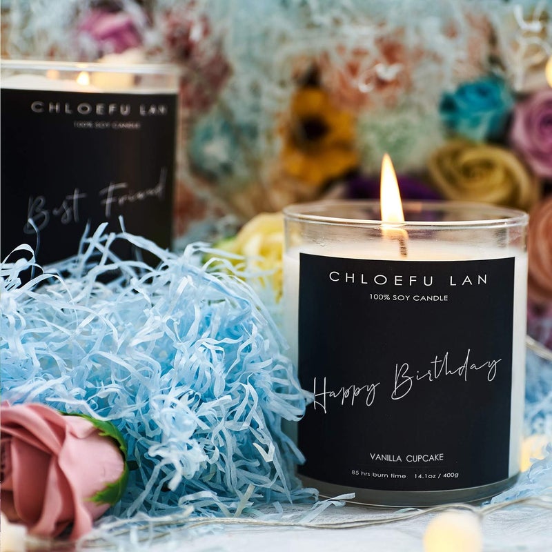 Chloefu LAN Happy Birthday Vanilla Cupcake Sugar Sweet Scented Soy Wax Candle for Home | 14.1 oz Clear Glass Jar, 100 Hour Burn Time Highly Scented & Long Lasting Burning All-Natural Organic Candle - Image 3