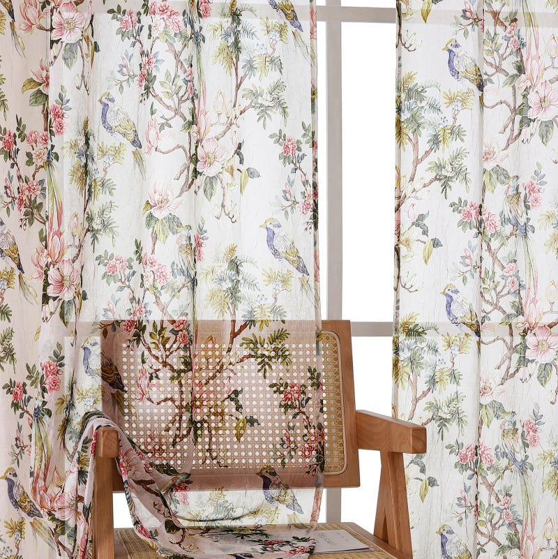 OWENIE Crushed Sheer Curtains 84 Inch Length 2 Panels Set, Sheer Floral Curtains Printed Drapes on Sheers for Living Room, Rod Pocket Light Filtering Window Sheers (2 Panels, 42" x 84") - Image 1