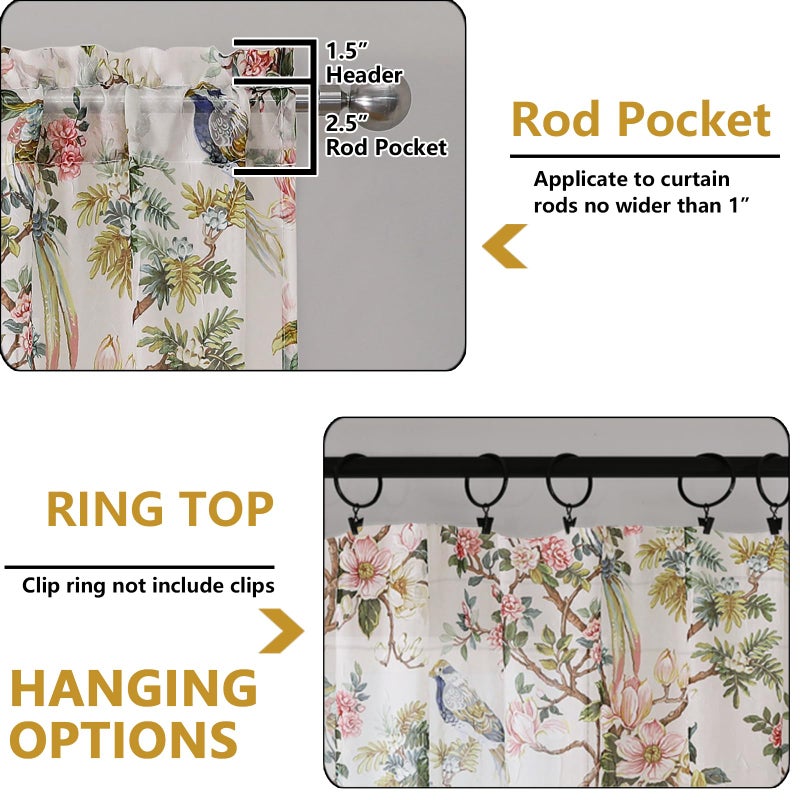 OWENIE Crushed Sheer Curtains 84 Inch Length 2 Panels Set, Sheer Floral Curtains Printed Drapes on Sheers for Living Room, Rod Pocket Light Filtering Window Sheers (2 Panels, 42" x 84") - Image 5