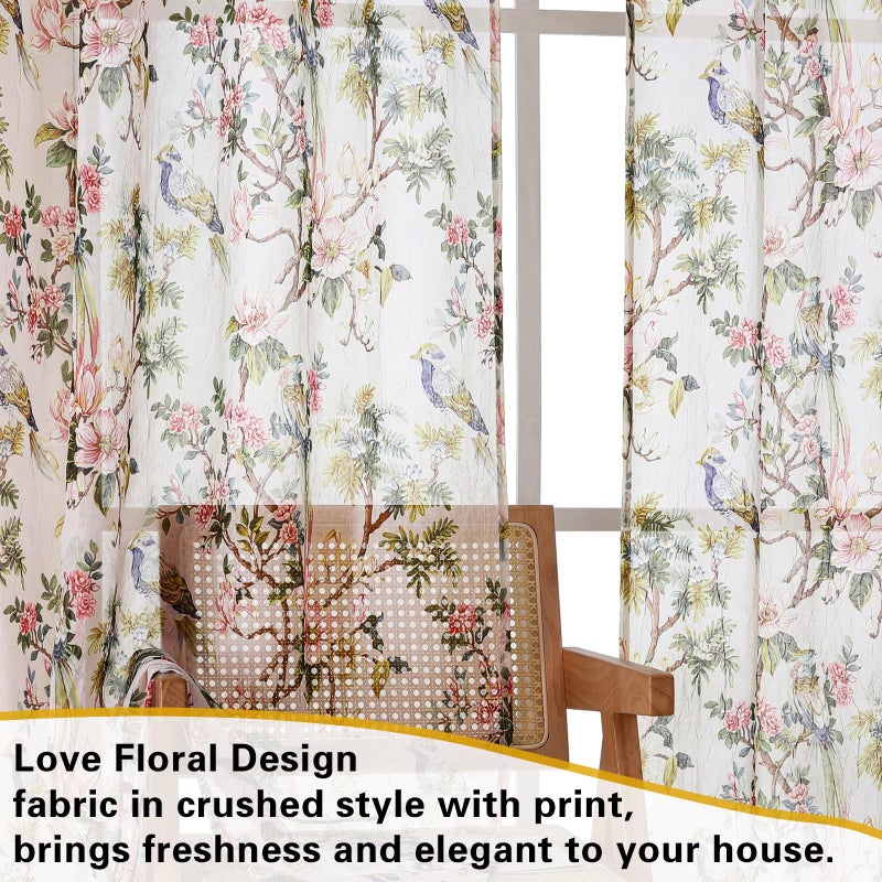 OWENIE Crushed Sheer Curtains 84 Inch Length 2 Panels Set, Sheer Floral Curtains Printed Drapes on Sheers for Living Room, Rod Pocket Light Filtering Window Sheers (2 Panels, 42" x 84") - Image 4