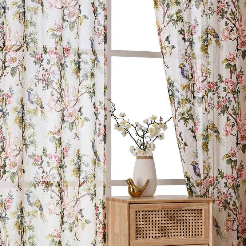 OWENIE Crushed Sheer Curtains 84 Inch Length 2 Panels Set, Sheer Floral Curtains Printed Drapes on Sheers for Living Room, Rod Pocket Light Filtering Window Sheers (2 Panels, 42" x 84") - Image 3