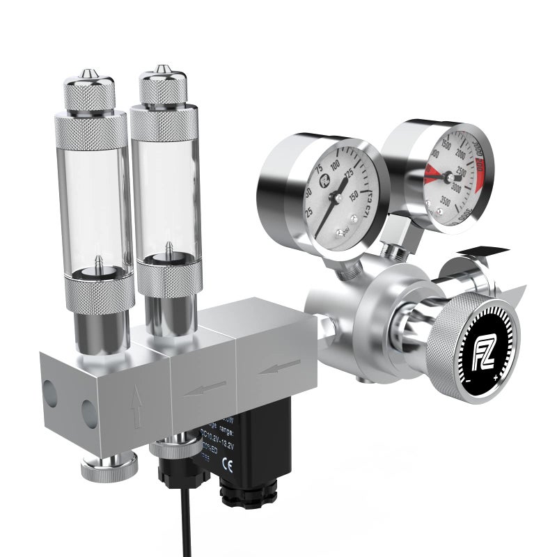 FZONE Pro Series Aquarium Dual Stage CO2 Regulator Adjustable Output Pressure with DC Solenoid and Integrated High Precision Needle Valve and Bubble Counter - Image 1