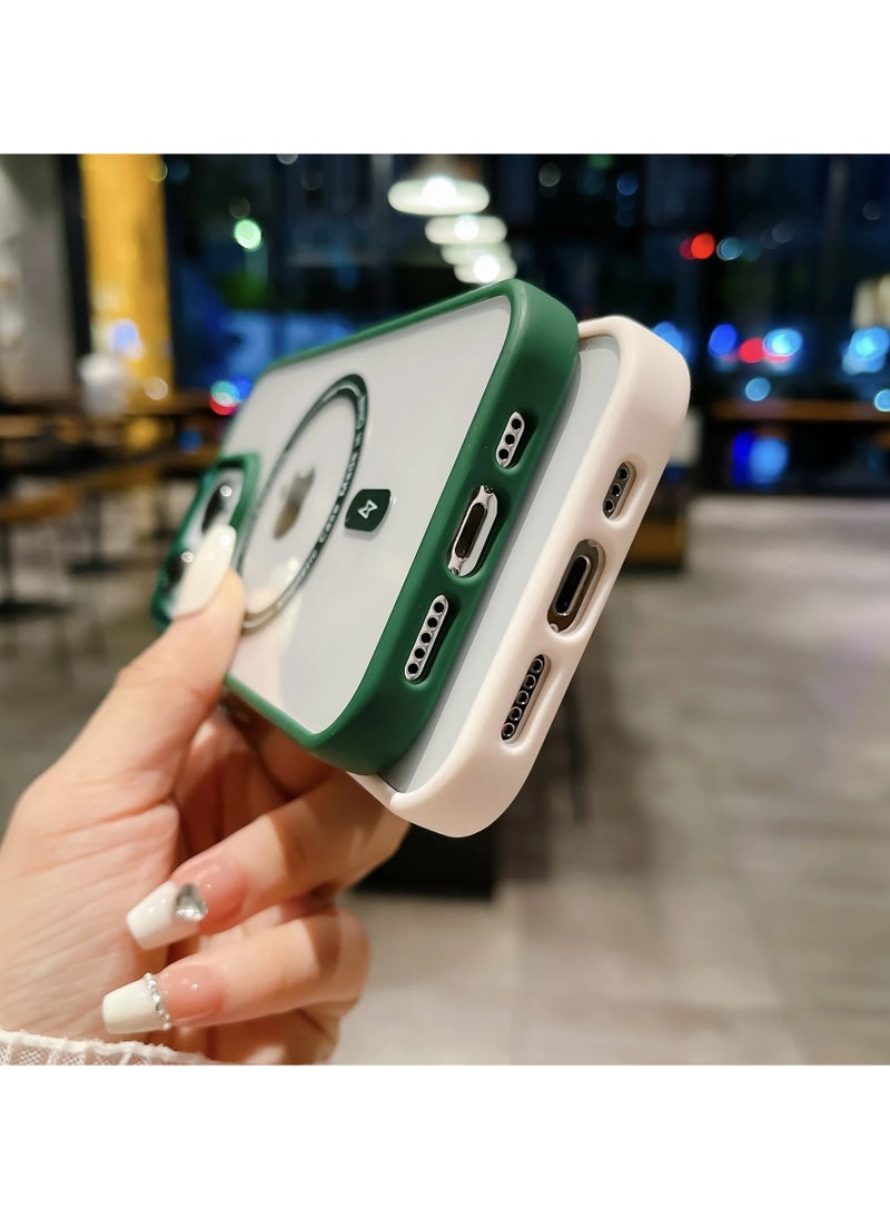 Generic - Plating Metal Lens Frame Clear Phone Case Magsafe Wireless Charging Ultra Thin Transparent Acrylic Hard Anti fall Shockproof Back Cover For iphone 15 Pro (Green) - Image 1