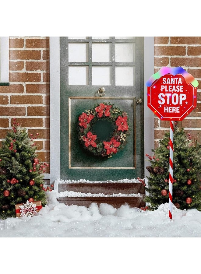YZNlife Christmas Santa Stop Here Yard Stake 40-Inch Pre-Lit Christmas Yard Decorations With 30 Multi-Color Leds 8 Lighting Modes Christmas Sign For Outdoor - Image 4