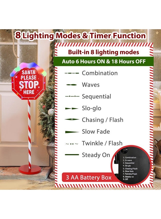 YZNlife Christmas Santa Stop Here Yard Stake 40-Inch Pre-Lit Christmas Yard Decorations With 30 Multi-Color Leds 8 Lighting Modes Christmas Sign For Outdoor - Image 3